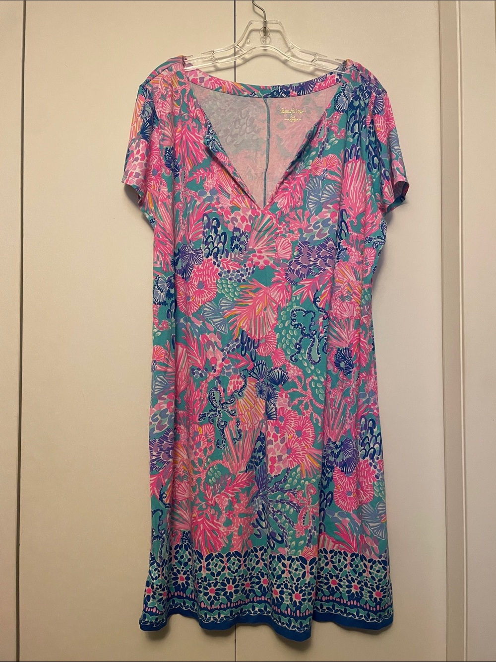Lilly Pulitzer Pink Turquoise Floral V-Neck Swim Coverup